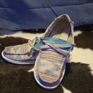 Gypsy Jazz Kids Moccasins in Blue and Tan